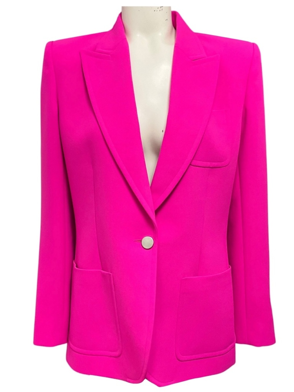 BARBARA BUI HOT PINK TAILORED ONE BUTTON CREPE BLAZER JACKET